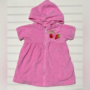 Baby Girl‎ Swim Top Pink Hooded Terry Cloth Cover-Up Fruit Embroidery Pool Party